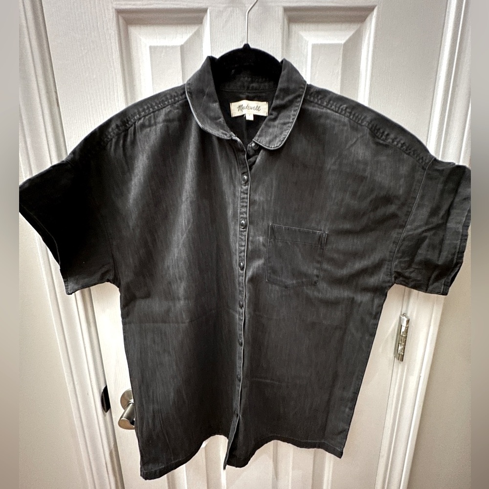 Madewell Women’s Denim SS Blouse Small Black Button Up